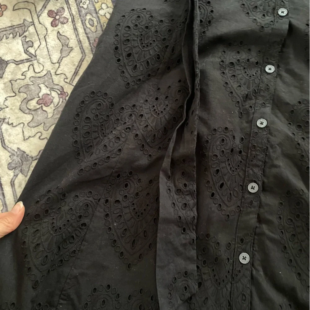 Boden Black Eyelet Button-Front Midi Dress - Picture 6 of 14